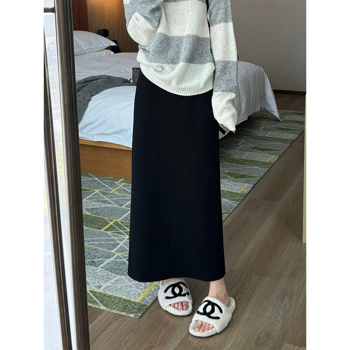 垂感显瘦直筒开叉半身裙女夏季新款大码微胖mm抗皱遮胯a字中长裙