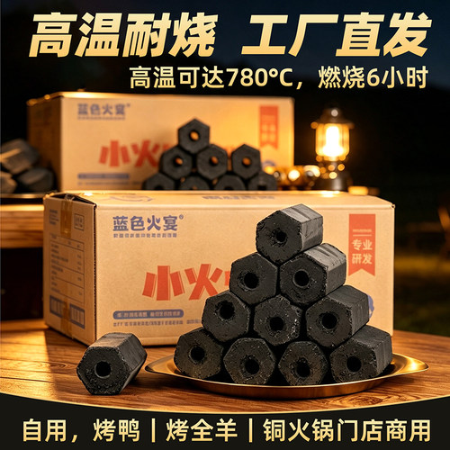 蓝色火宴家用烧烤碳六面助燃