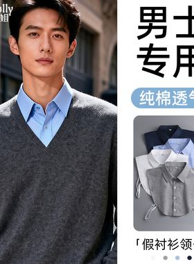 假领子男款衬衫新款内搭半高领衬衣可拆卸男士白色蓝色高端高级感