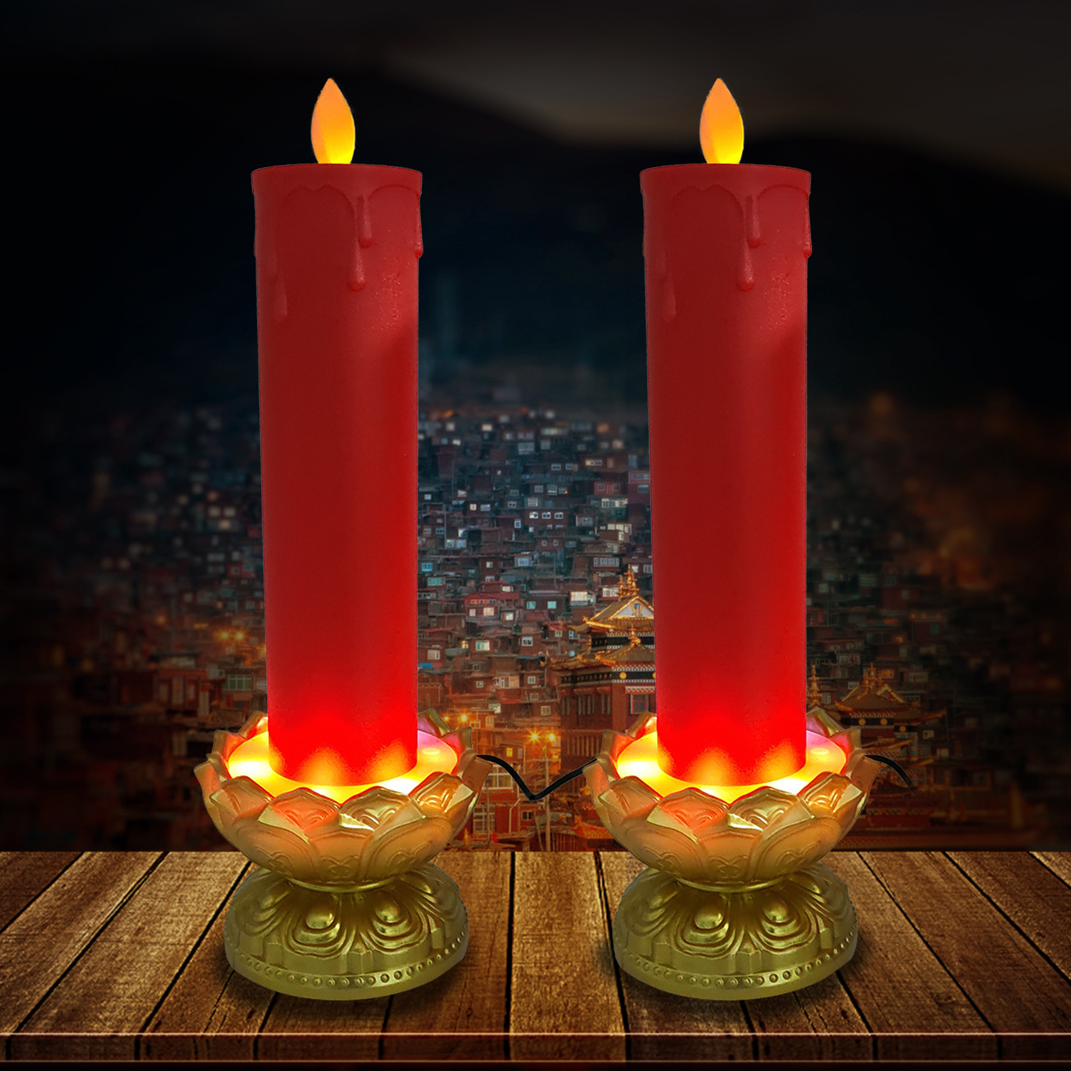 led插电蜡烛电子供佛用具家用佛前供灯观音灯usb莲花灯红色烛台