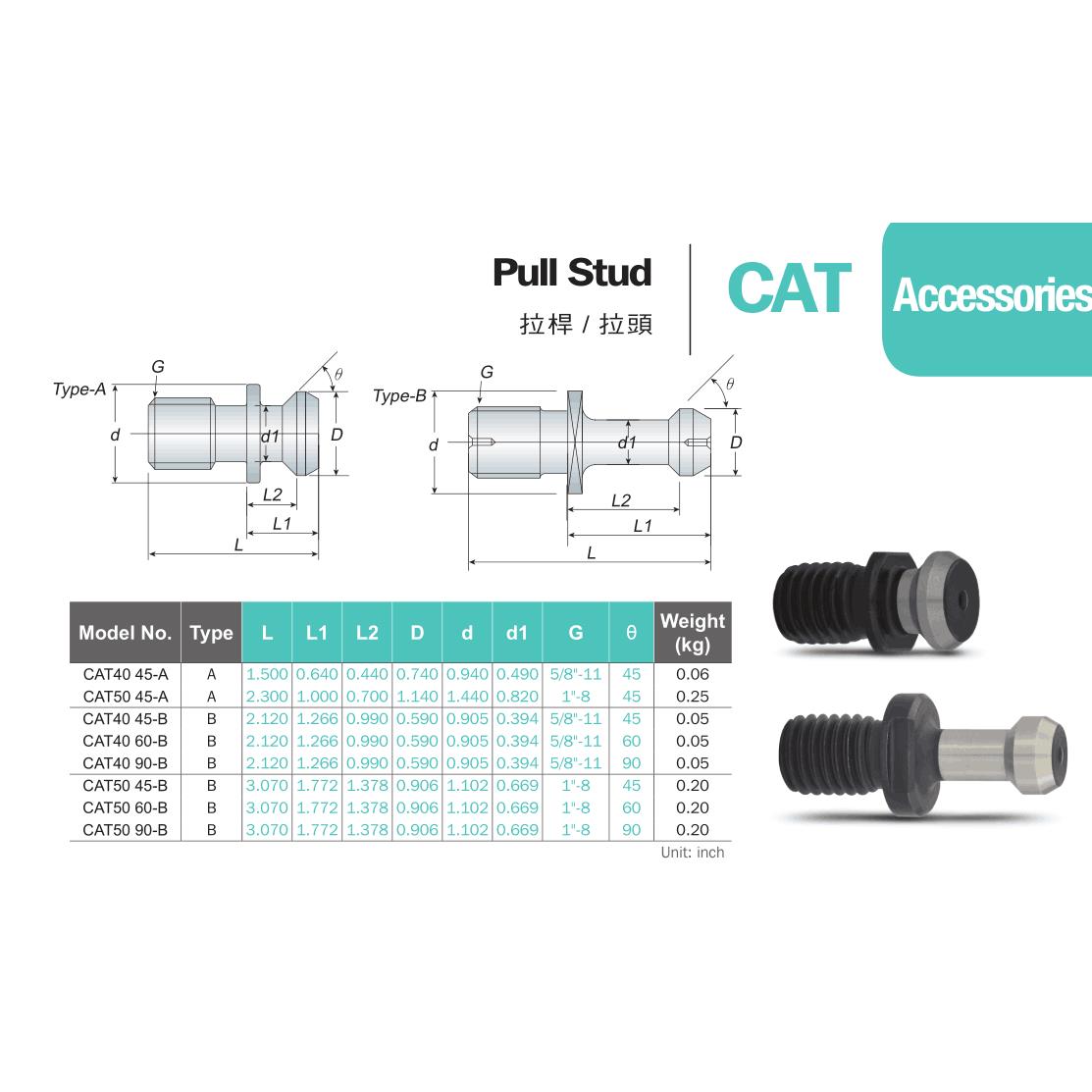正宗台湾安威CAT40-45度拉钉 CAT40 45度拉头 CAT40拉钉