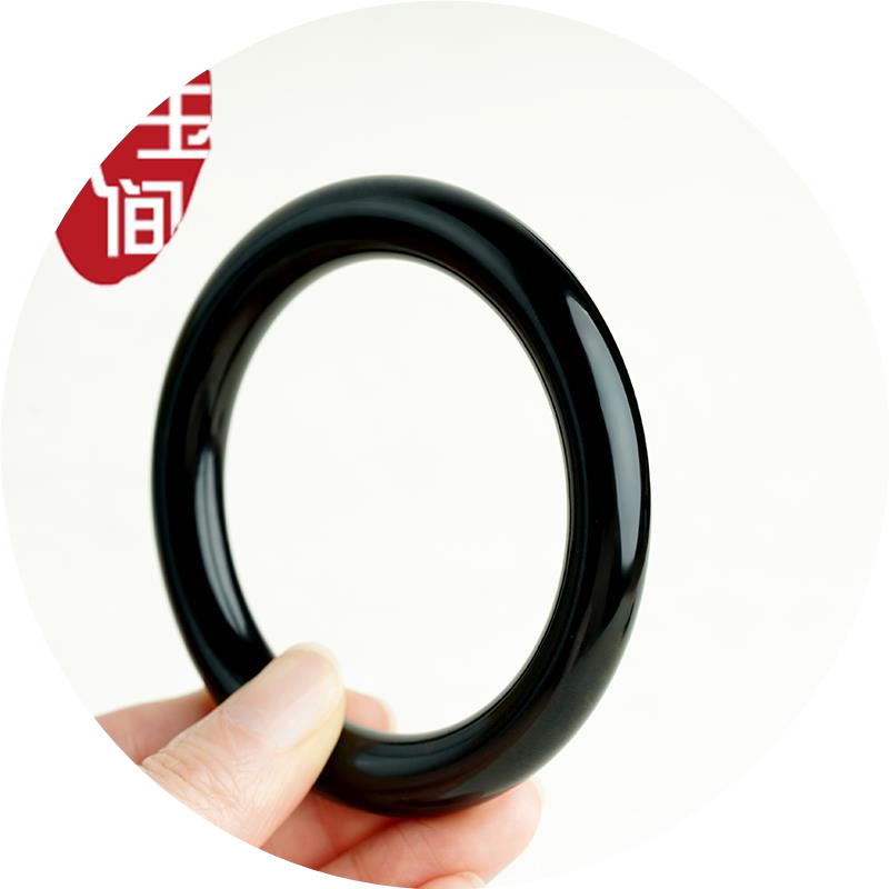 和田玉墨玉圆条玉手镯
