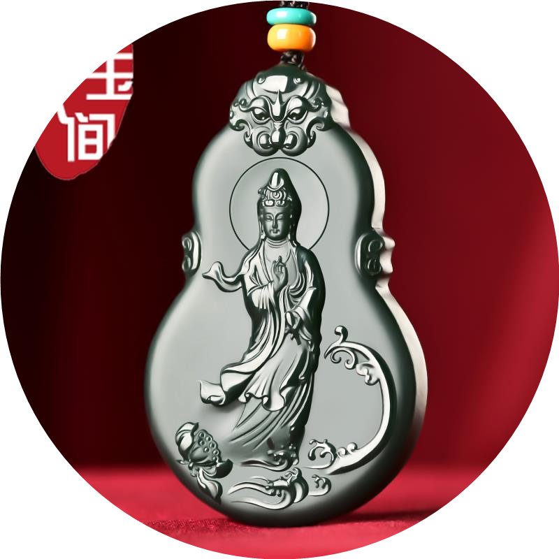 天然新疆和田玉青玉塔青牌子羊脂级细料观音吊坠项链福禄玉观音