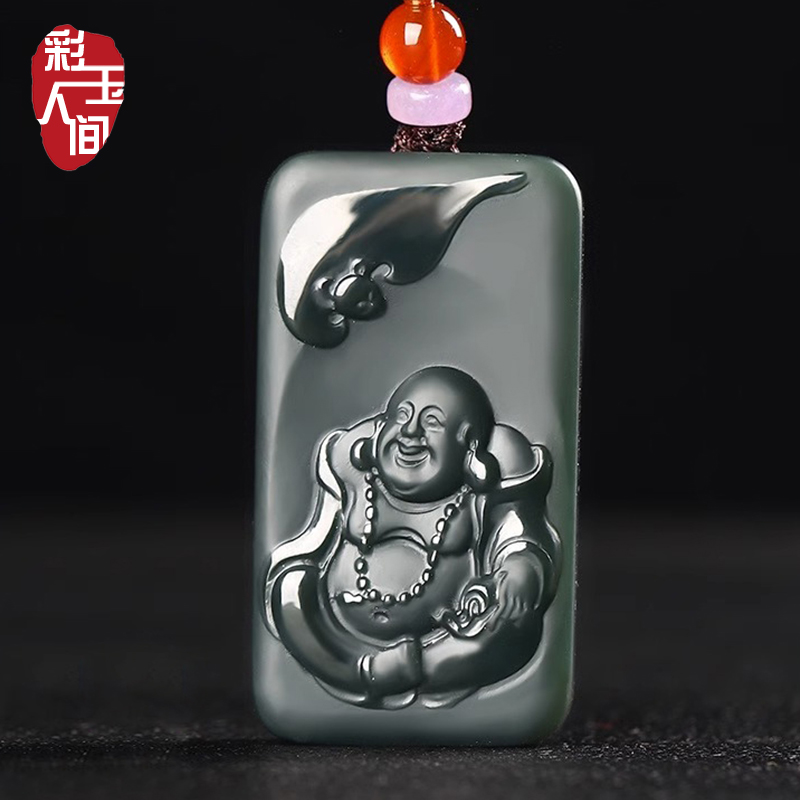 和田玉佛公吊坠女士青玉细料笑佛天然玉石弥勒佛挂坠玉牌免费刻字