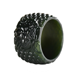 和田玉龙头扳指青玉细料生肖龙大拇指青玉戒指男款大气个性配证书