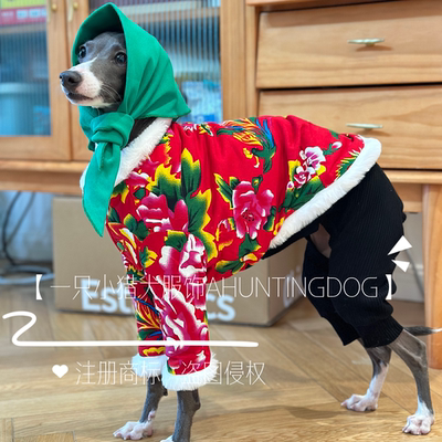 东北大花新年喜庆拜年服加绒保暖小灵缇惠比特北灵顿细狗衣服