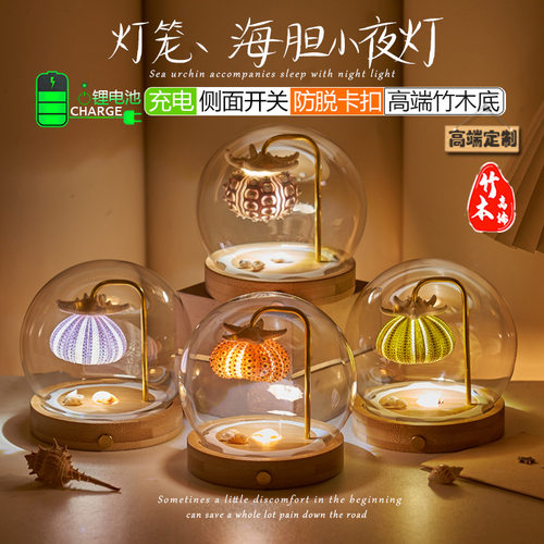 充电款海胆小夜灯成品伴手女生日礼物情人节七夕材料包配摆件欧式