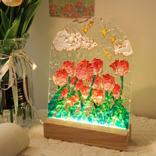 圣诞节儿童节手工亚克力郁金香手绘画材料小夜灯暖场活动