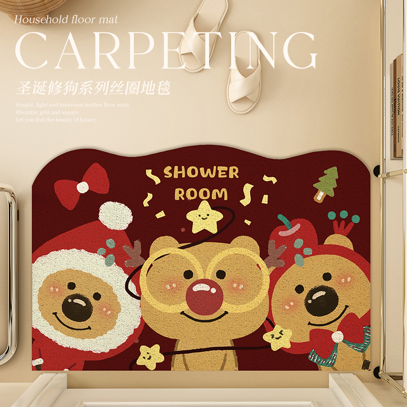 圣诞丝圈入户门地垫可裁剪