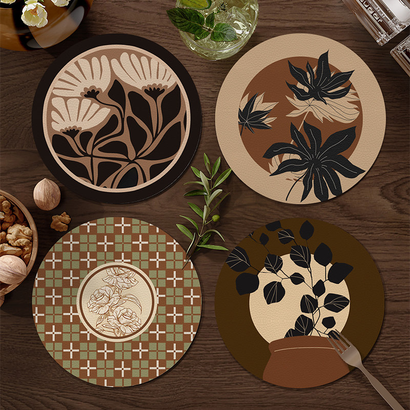 中古系列圆形杯垫易打理皮革轻奢高级感茶杯垫加厚隔热防烫碗盘垫,居家布艺,餐垫,淘宝优惠券,粉丝福利购,淘宝优惠卷