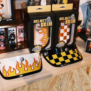 台湾复古摩托车头盔帽檐装饰火焰遮阳板棋盘格bell海鸟gallop小型