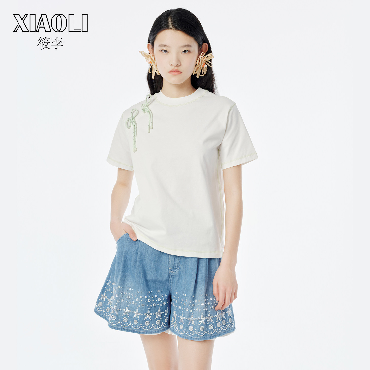 【XIAOLI筱李】胶囊系列设计师款手工编绳装饰短袖T恤