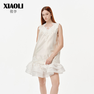 蕾丝V领荷叶边下摆丝毛背心裙连衣裙25年新品 XIAOLI筱李