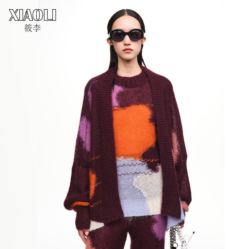 【设计师品牌XIAOLI筱李】花丛印象图案马海毛宽松针织开衫