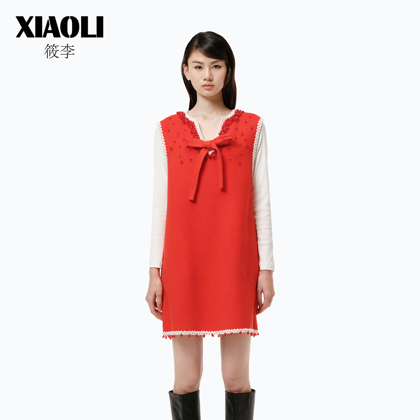 【新年限定】XIAOLI筱李设计师款手钩边钉珠背心裙