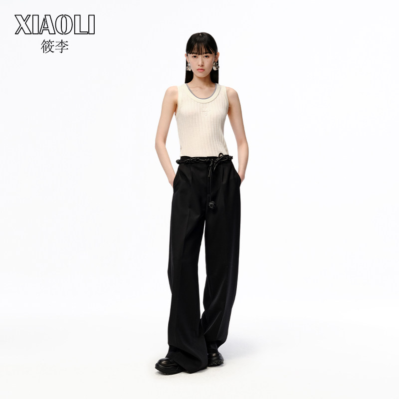 XIAOLI筱李 早秋新品撞色羊毛罗纹针织修身背心 白色/灰色/