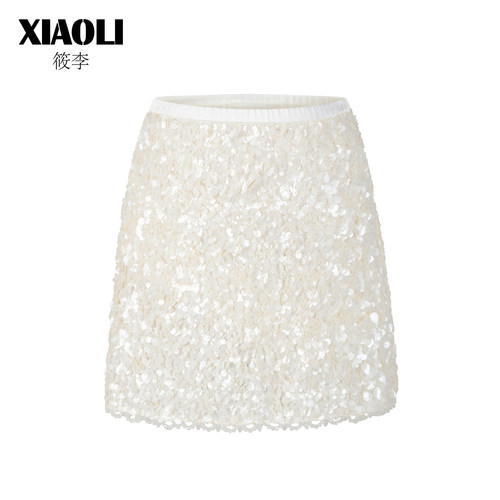XIAOLI/筱李闪片仿水晶钉珠短裙
