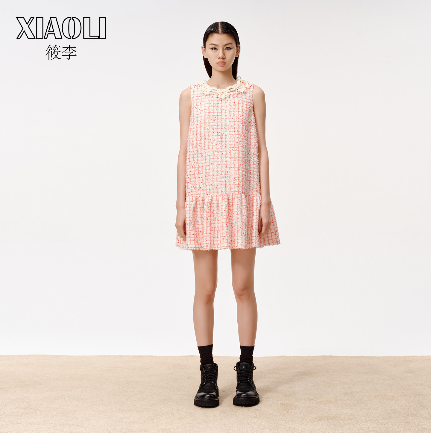 【XIAOLI筱李】少女感无袖荷叶边连衣裙粉色粗花呢背心裙25秋新品,女装/女士精品,连衣裙,淘宝优惠券,粉丝福利购,淘宝优惠卷