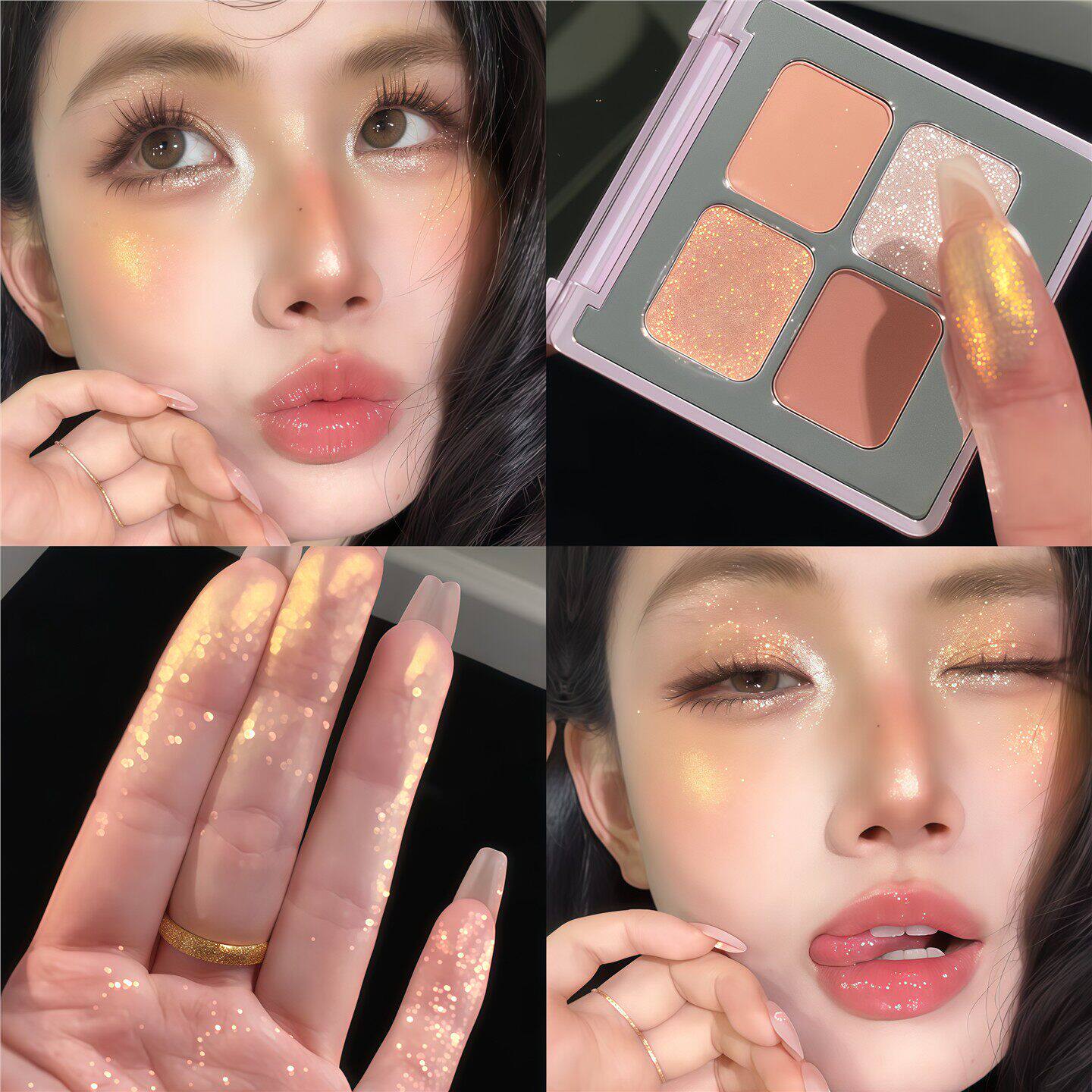 吉哩Gellas变色龙水光四色眼影盘珠光爆闪亮片高光盘2026新款正品