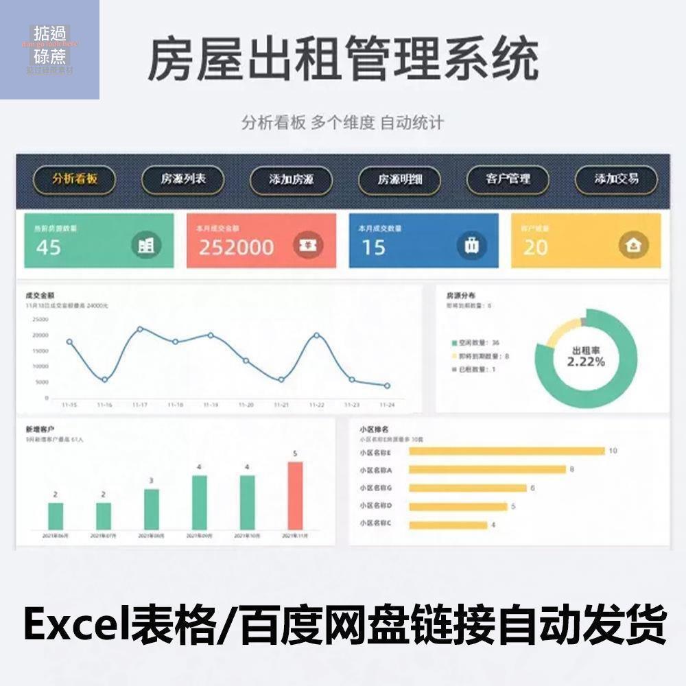 房屋出租管理系统excel表格房源信息交易录入登记房东用表