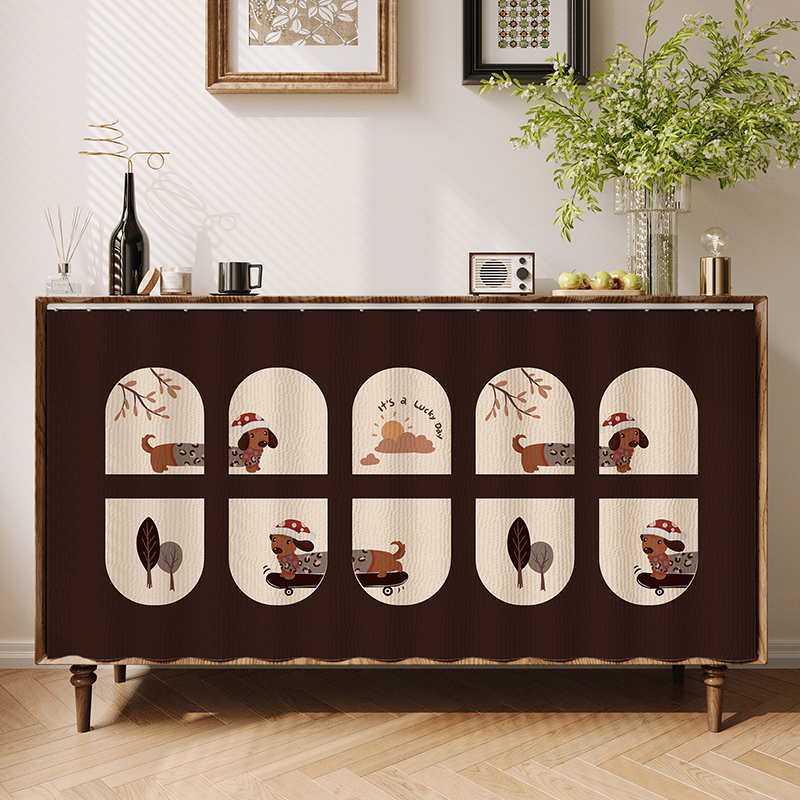 卡通柜子帘子防尘装饰鞋柜遮丑帘魔术贴滑轨置物架货架遮挡杂物帘