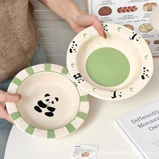 手绘陶瓷餐盘熊猫高颜值网红餐具家用可爱水果盘沙拉盘甜品盘子..