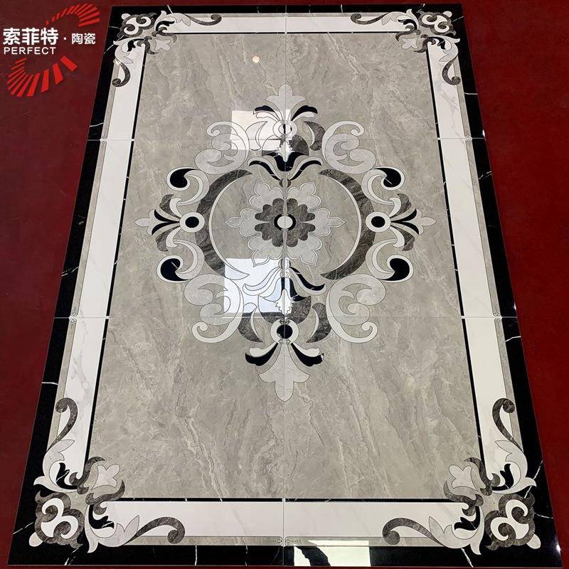 新品瓷磚1600*2400全通體大理石拼花客廳玄關(guān)過道仿水刀拼花地磚.