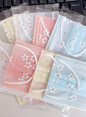 一次性网纱口罩夏天轻薄透气款女神浅蓝色樱花1层网纱+1层无纺布