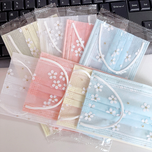 一次性网纱口罩夏天轻薄透气款女神浅蓝色樱花1层网纱+1层无纺布