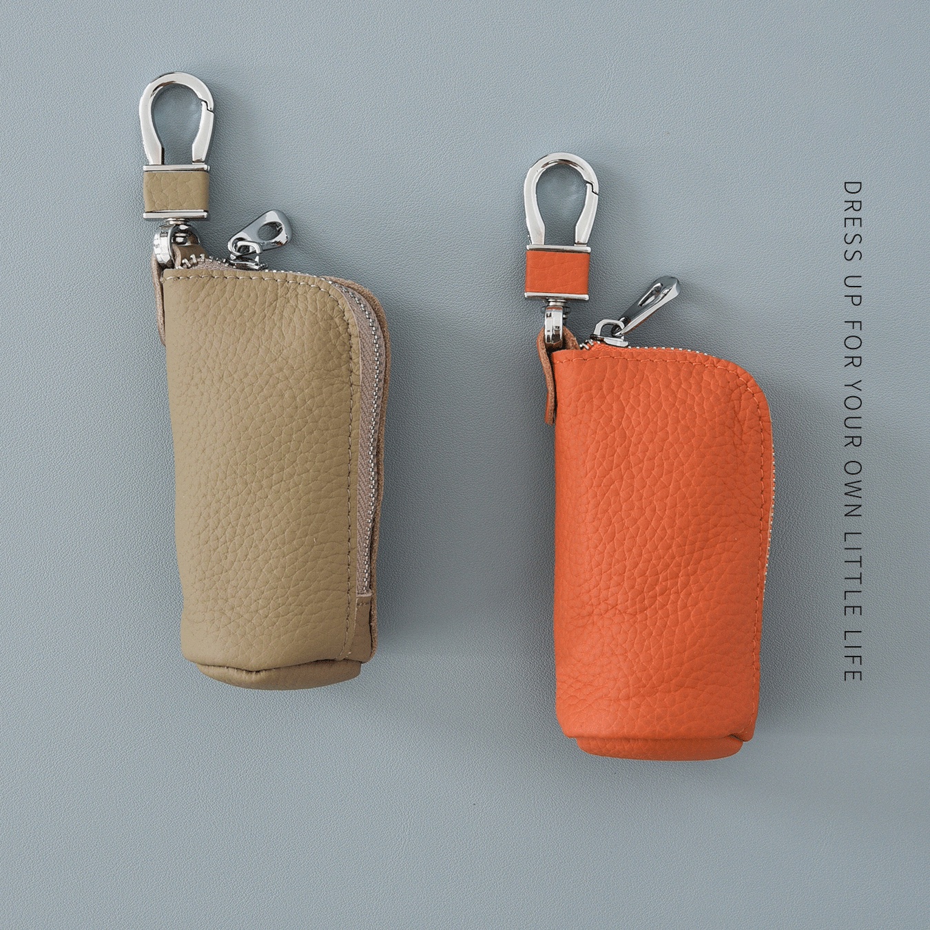 圆筒形真皮质感钥匙包柔软小巧车钥匙包大容量拉链防盗门锁匙包