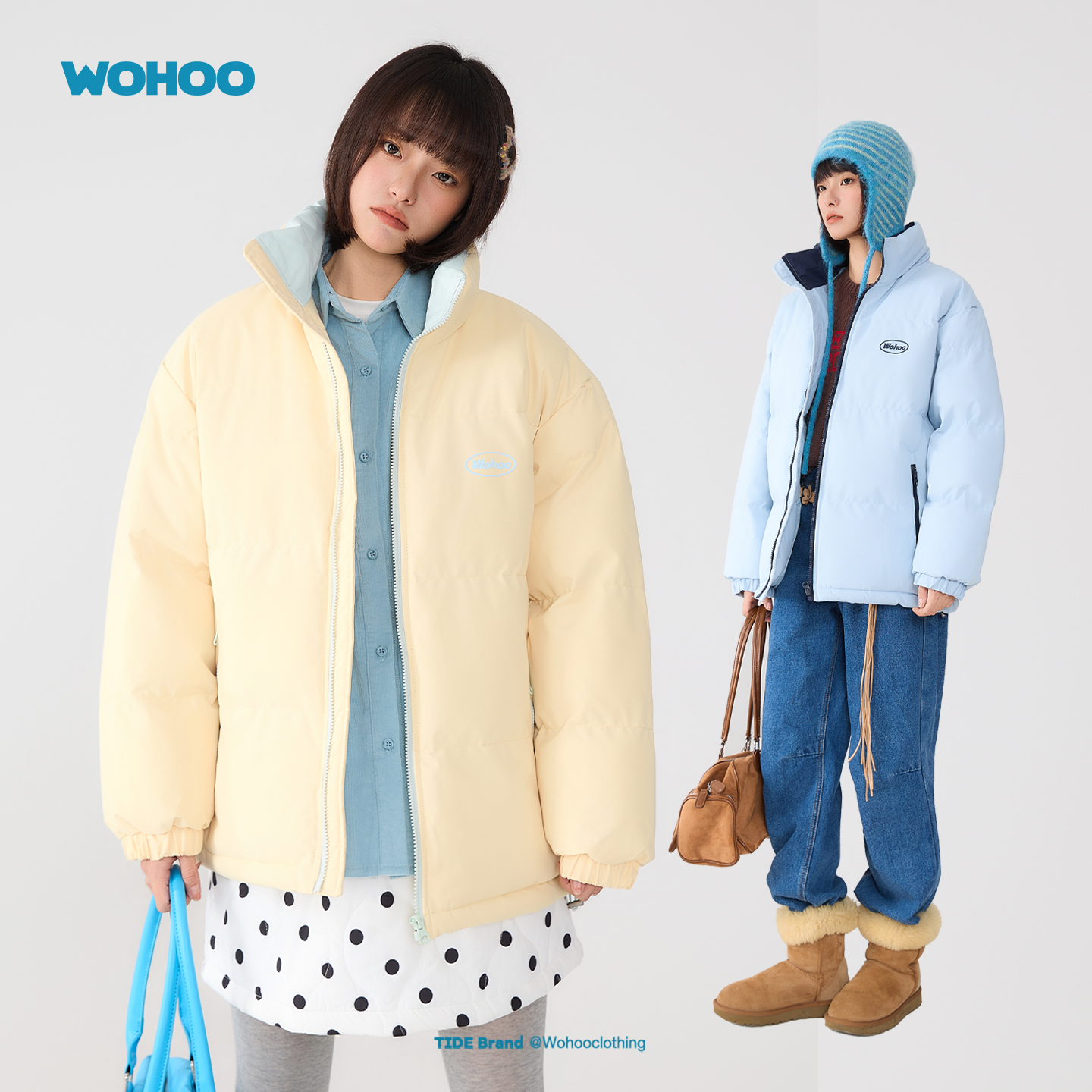 wohoo休闲棉服美式立领面包服女2025冬季新款加厚保暖外套