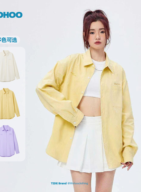 【所有女生直播间】WOHOO浅黄色刺绣翻领长袖衬衫女款上衣外套