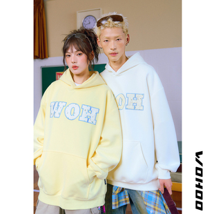 外套女冬 潮牌重磅情侣帽衫 wohoo字母连帽加绒卫衣男2025新款 美式