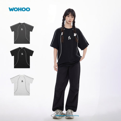 wohoo重磅圆领宽松短袖T恤女