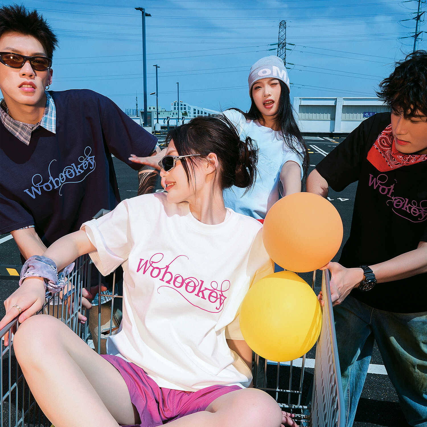 wohoo植绒字母短袖T恤男女同款
