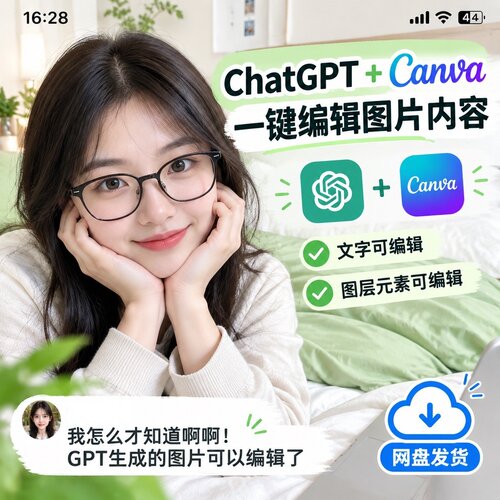 ChatGPT+Canva一键编辑图片文字图层可编辑网盘发货