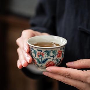 品茗杯茶盏杯子 复古陶瓷青花茶杯主人杯单杯功夫茶具套装