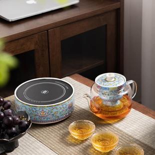 网红茶具蒸煮茶壶陶瓷电陶炉耐热蒸汽壶 珐琅家用彩玻璃煮茶器套装