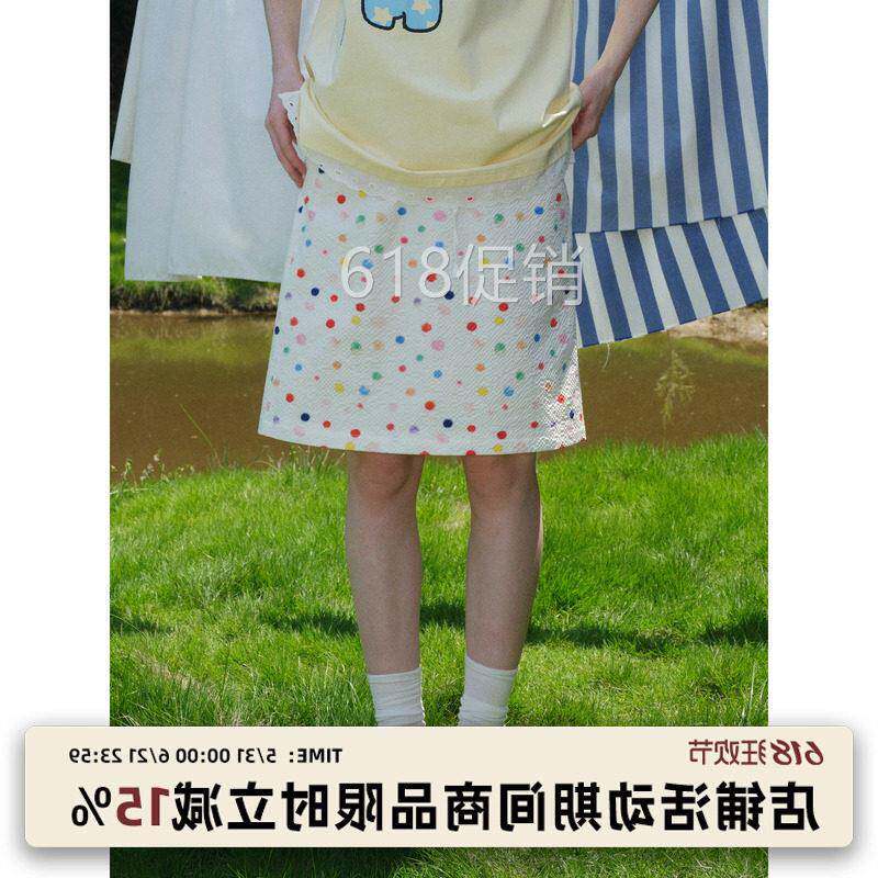 oddmaker彩色波点半身裙女夏季小个子高腰气质高腰a字白色短裙