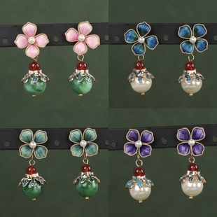 非遗绒花蚕丝耳饰仿点翠珍珠耳环日常百搭旗袍汉服裙子耳钉新中式