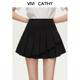 VIVICATHY2025夏学院风A字西装 短裙女黑色不规则双层百褶半身裙