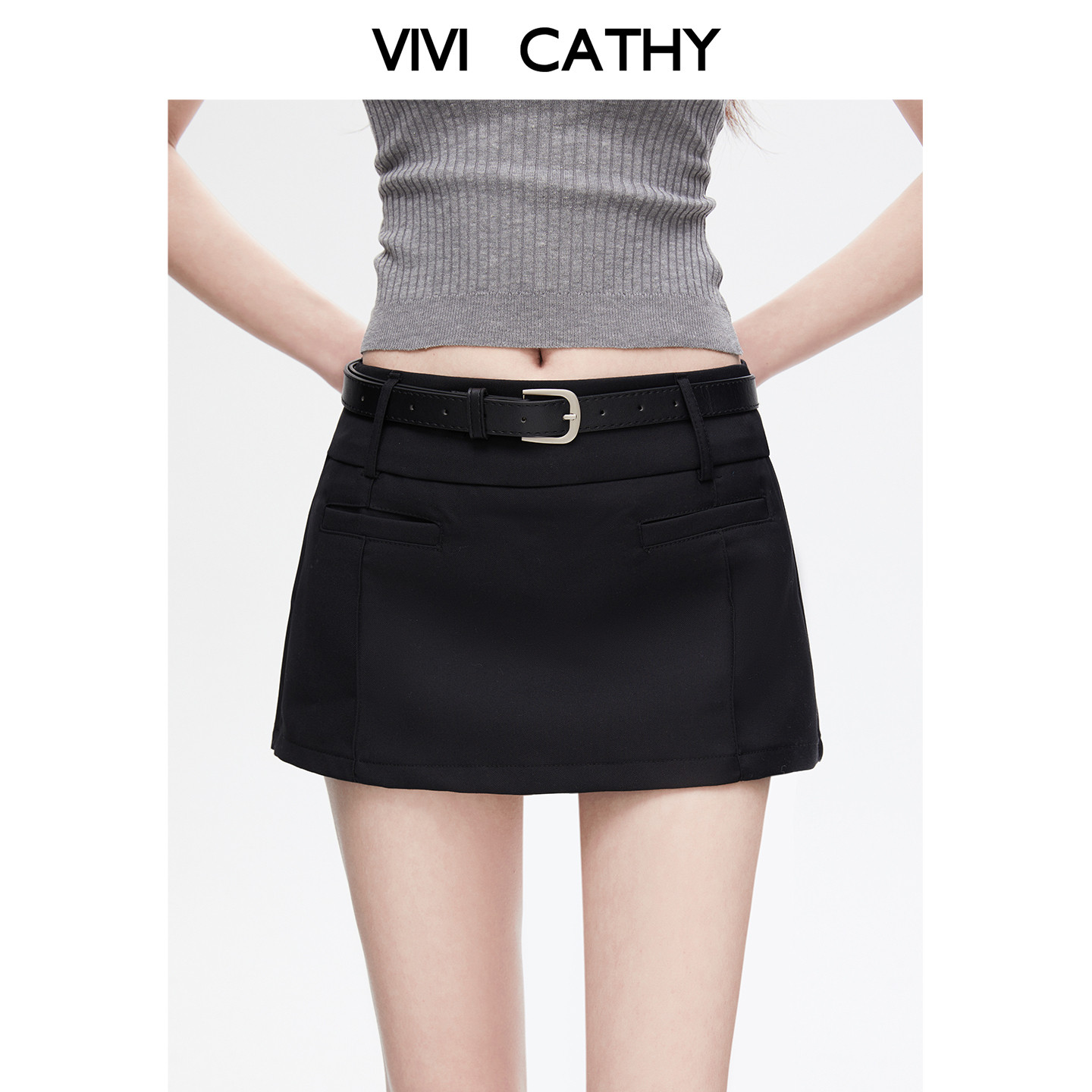 VIVICATHY2026春夏美式复古黑色西装半身裙短裙女辣妹低腰包臀裙