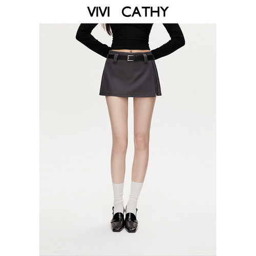 VIVICATHY2026春a字半身裙女线款超火包臀灰色小个子西装半身裙