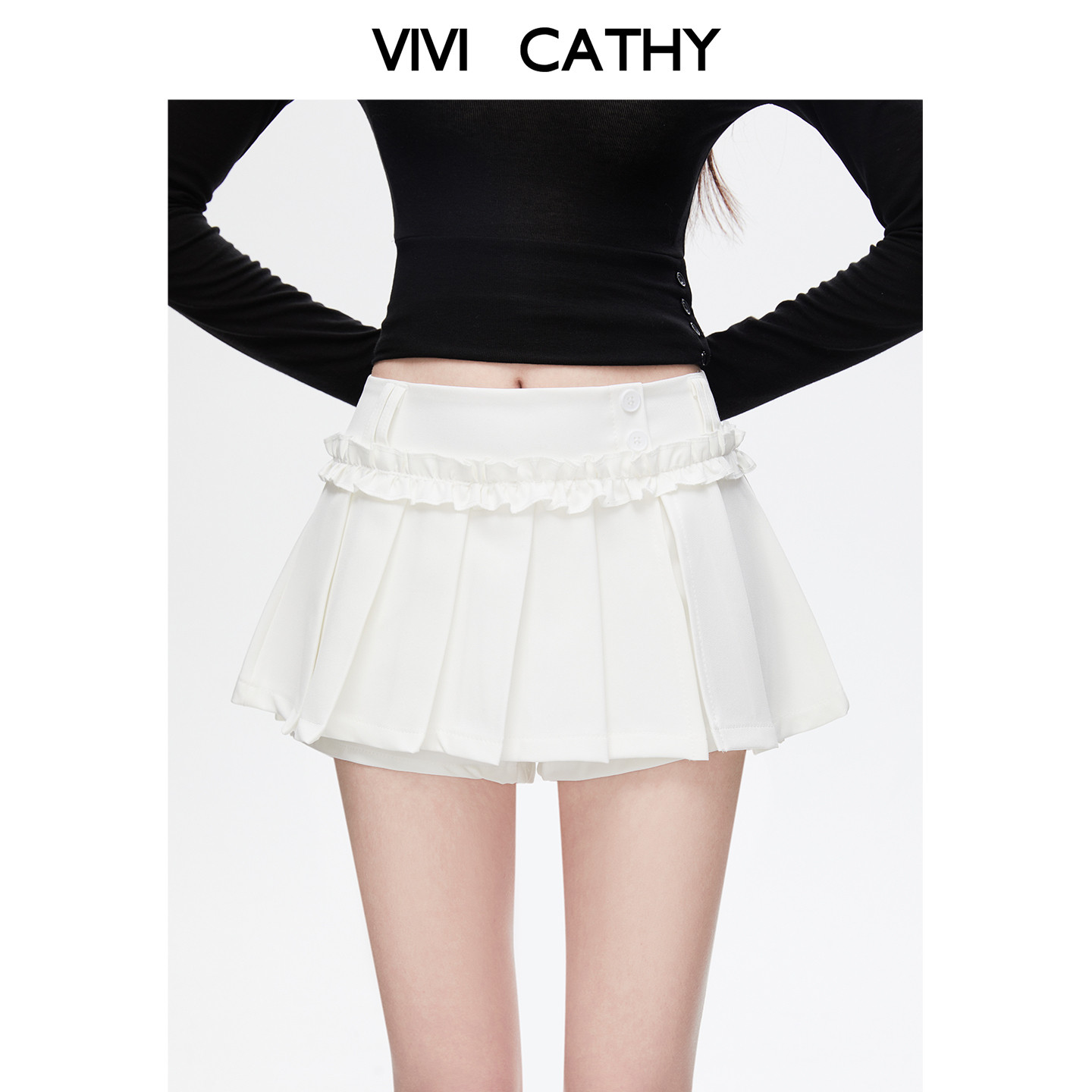 VIVICATHY2026秋季设计感学院风减龄百褶裙女防走光低腰超短裙