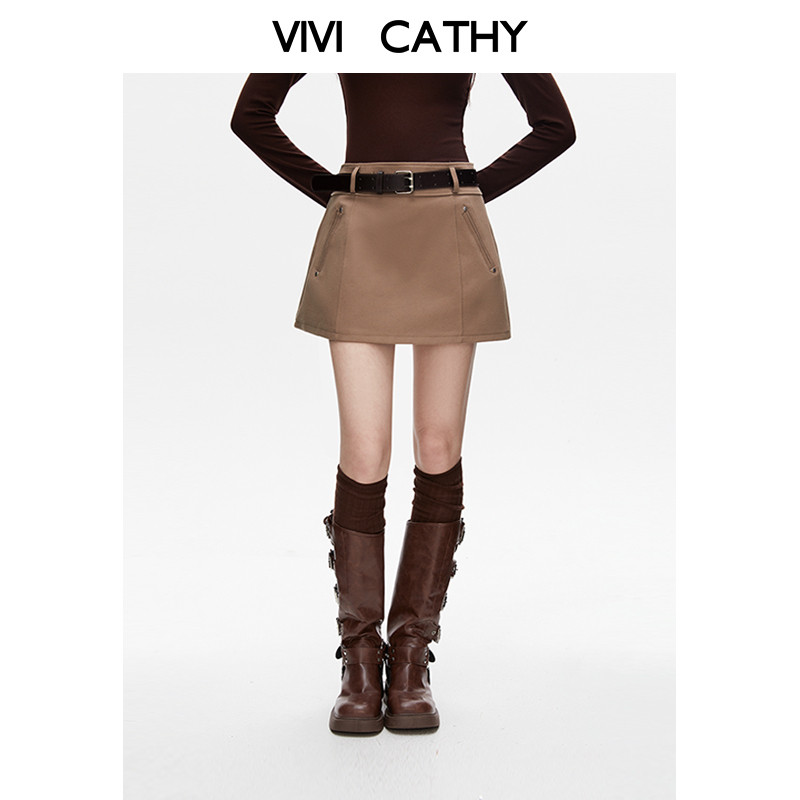 VIVICATHY2025秋复古美拉德a字半身裙女挺阔斜纹高腰包臀裙短裙,女装/女士精品,半身裙,淘宝优惠券,粉丝福利购,淘宝优惠卷
