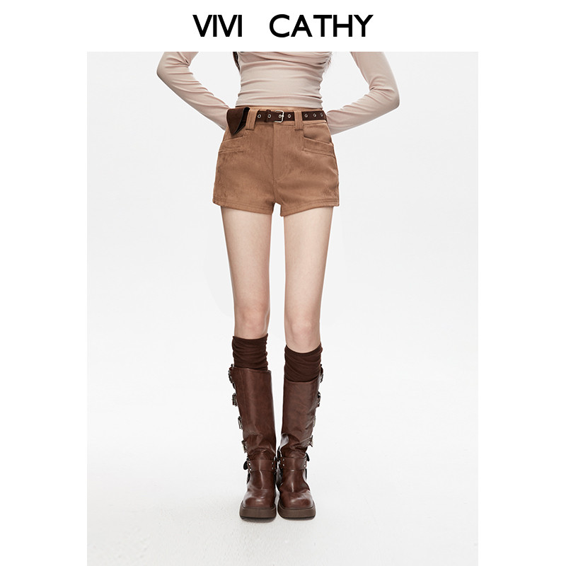 VIVICATHY2025秋美式复古麂皮短裤女辣妹低腰佰搭显瘦热裤靴裤黑,女装/女士精品,休闲裤,淘宝优惠券,粉丝福利购,淘宝优惠卷