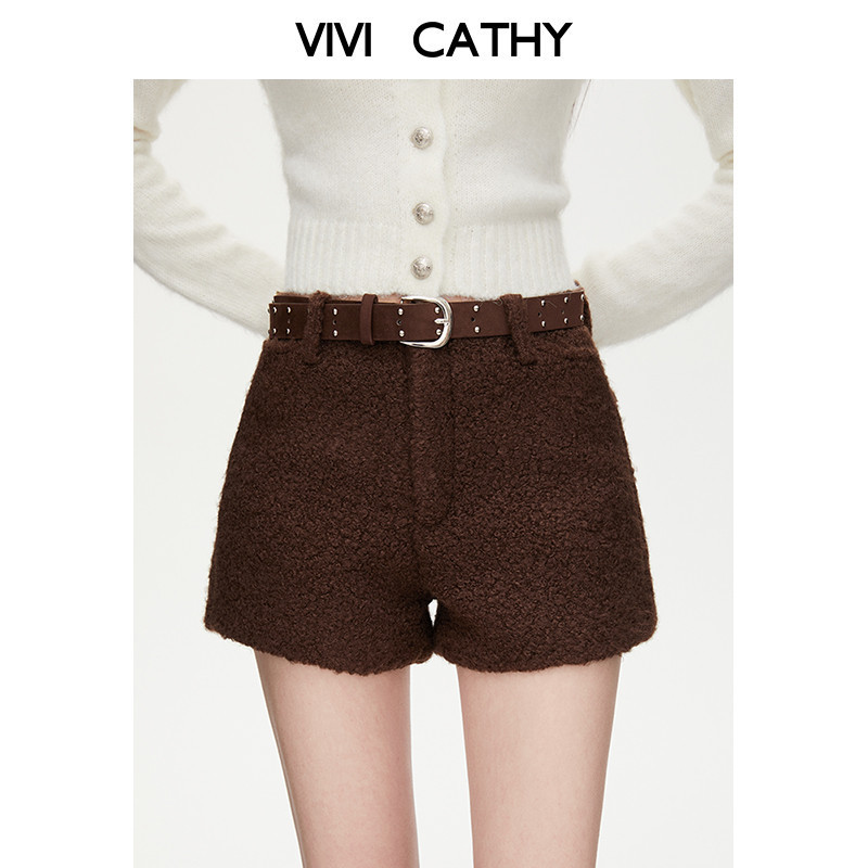 VIVICATHY2025秋冬复古美拉德焦糖毛呢短裤女低腰辣妹显瘦直筒裤,女装/女士精品,休闲裤,淘宝优惠券,粉丝福利购,淘宝优惠卷
