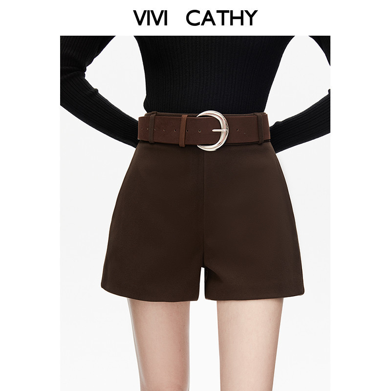 VIVICATHY2025秋冬复古a字高腰休闲毛呢短裤女气质佰搭直筒裤,女装/女士精品,休闲裤,淘宝优惠券,粉丝福利购,淘宝优惠卷