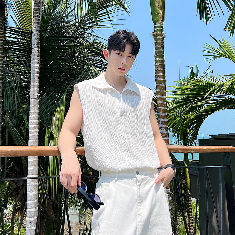 2024夏季宽松廓肩休闲编织立体条纹背心两色M10306P65,男装背心/马甲,电商B252