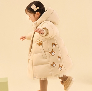 中小童儿童女童羽绒服中长款可爱新款冬季洋气加厚女宝宝童装外套
